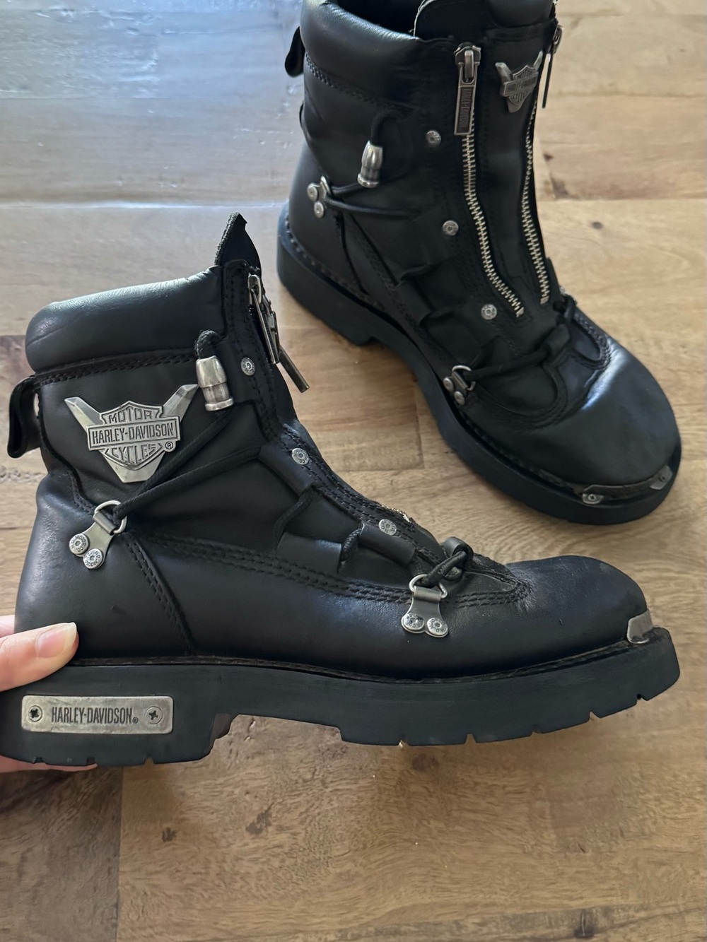 HARLEY DAVIDSON Mens 7 Leather BRAKE LIGHT Riding Boots Biker Moto D91680 BLACK